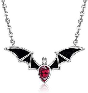 Halloween Bat Necklace Sterling Silver for Women Black Cubic Zirconia Chain Choker Vampire Witch Ghost Festival Classic Funny Cute Dainty Christmas Gift