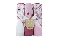 Cudlie Buttons & Stitches Baby Girl 3 Pack Rolled/Carded Hooded Towels in Crisp Blossom Print