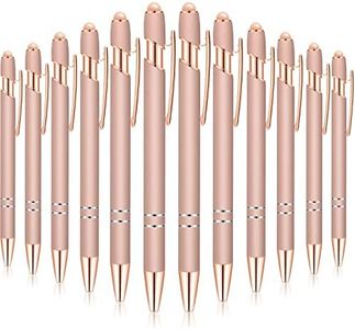 Tenare 12 Pieces Ballpoint Pen with Stylus Tip, 1.0 mm Black Ink Metal Pen 2 in 1 Stylus Pen for Touch Screens, Stylus Ballpoint Pen(Rose Gold)