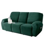 HonunGron Recliner Sofa Chair Covers, Velvet Stretch Reclining Couch Covers for 1 2 3 Seat Sofa Slipcovers Furniture Covers Thick Soft Washable with Pocket for Reclining Sofa (Dark Green,3 Seaters)