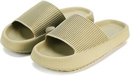rosyclo Cloud Slippers for Female and Male, Unisex Cute Cozi Massage Pillow Shower Bathroom Non-Slip Open Toe Home House Cloud Sandals Lady Platform Shoes, Olive Green