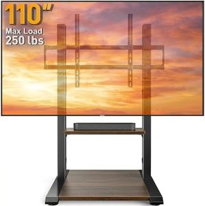 Perlegear Floor TV Stand with Power Strip for 50–110 inch TVs up to 250 lbs, Universal Standing TV Mount, Height Adjustable Tall TV Mount with Wood Base & Adjustable Feet, Max VESA 800x600mm, PGFS20B