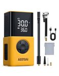 AstroAI Car Tyre Inflator Air Compressor, Portable USB Rechargeable Electric Bike Pump 150 PSI, Tyre Pump with Pressure Gauge Digital Dual Values Display, for Car, Bike, Motorbike, Ball (Yellow Case)
