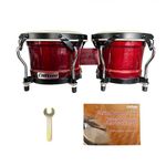 Clifton Bongos Set Percussion instrument Drums for Beginners Professionals with Tuning Wrench and Learning book (7"+8" Red color)