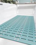 DEXI Shower Mat 40 x 90cm, Non Slip Bathtub Mats for Bathroom, Long Bath Tub Floor Mats with Powerful Suction Cups and Drain Holes, Green Cyan