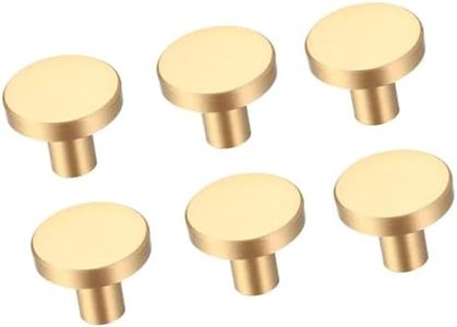 6Pcs Gold Cabinet Knobs, Brushed Brass Round Kitchen Cabinet Hardware Pulls Knobs Gold for Dresser Drawer Cupboard Furniture Closet Wardrobe Door Knobs Handles (20x25 mm)