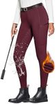 FitsT4 Sports Women's Winter Horse Riding Pants with Zipper Pockets Full Seat Riding Tights Fleece Lined Equestrian Breeches for Women Burgundy XL