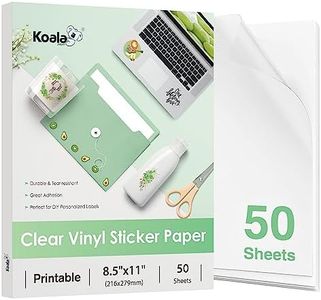 Koala Clear Sticker Paper for Inkjet Printer - Waterproof Clear Printable Vinyl Sticker Paper - 8.5x11 Inch 50 Sheets Transparent Glossy Sticker Paper for DIY Personalized Stickers, Labels, Decals