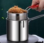 Zestzen Small Deep Frying Pot with Strainer Basket | 1200ml Stainless Steel Pan with Handle | Ideal for Frying French Fries/Chicken Wings/Shrimp/Fish/Boiling Butter/Sauce/Gravies/Pasta- (1)