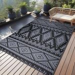 OLANLY Outdoor Rug Waterproof 4x6 ft, Reversible Outdoor Plastic Straw Rug, Boho Patio Rug, Indoor Outdoor Carpet, RV Mat Outside for Patio, Camp, Picnic, Balcony, Deck, Backyard, Black & Grey