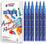 Blue Marker Paint Pens - 6 Pack Acrylic Blue Permanent Marker, 0.7mm Extra Fine Tip Paint Pen for Art projects, Drawing, Rock Painting, Stone, Ceramic, Glass, Wood, Plastic, Metal, Canvas DIY Crafts
