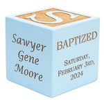 Personalized Blue Baby Baptism/Dedication/Christening Wood Block, Choose From 3 Sizes, Baptism Gift For Boy, Baby Dedication Gifts, Unique Baptism Gifts (3" blue)