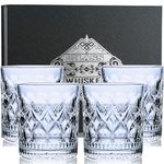 DH Whiskey Glasses Set of 4 with Gift Box -11Oz Tumbler Glasses for Bourbon, Scotch, Cognac, Rocks Glasses for Men, Old Fashioned Crystal Whisky Glass Gift