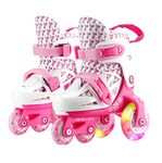 Sumeber Inline Skates Tri Line Adjustable Size Kids Roller Skates Outdoor/Indoor 4 Colors can choose (Pink/White, EU 31-34 UK 12.5-2)