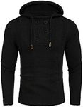 COOFANDY Men's Knitted Hoodies Pullover Casual Long Sleeve Turtleneck Sweaters, Pure Black, Small