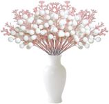 Silkglory 24 Pack Christmas Glitter Berries Stems,8.5 Inch Artificial Branches Holly Picks Stems for Christmas Tree Ornaments,DIY Xmas Wreath, Crafts, Holiday and Home Decor (White)
