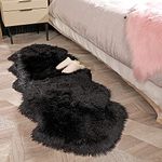 HEQUN Faux Fur Rug, Fluffy Rug, Shaggy Rugs,Faux Sheepskin Rugs Floor Carpet for Bedrooms Living Room Kids Rooms Decor (Black, 60 x 160 cm)