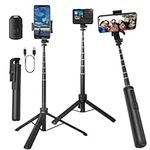 66" Selfie Stick Tripod for Cell Phone & Camera, All in 1 Expandable Phone Tripod with Remote Control and Rotate Phone Holder, Portable Tripod for iPhone/Gopro and Cameras.