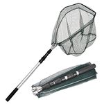 KK'S GLAMS® Telescope Fishing Landing Net - Foldable Collapsible Extensible 1.5M Aluminum Alloy Pole Handle, Lightweight Portable for Bird Fish Catch (Silver Pole/Green Net)