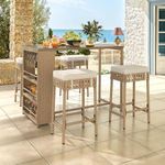 YITAHOME 5 Piece Patio Bar Set, Outdoor High Top Table and Chairs with Wine Glass Holder and Soft Cushions, Outdoor Wicker Furniture for Backyard, Garden Yard, Balcony, Beige Rattan