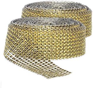 Royal Imports Rhinestone Diamond Bling Wrap Ribbon for Wedding Cake, Party, Holiday & Home Decoration, Gold 8-Rows, (2 ROLLS) 10 YDS EA.