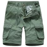 L'MONTE Imported Men's Cotton Cargo Shorts - Casual Outdoor Wear with Elastic Drawstring Waist and Multi Pockets (32, Army Green)