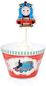 Finex Thomas the Train 12 pcs Set Cupcake Wrappers and 12 Toppers Decoration for Kids Girls Boys Birthday Party Favors Supplies dozen set
