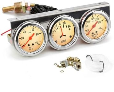 2'' 52mm Universal Chorme 12V DC Car Triple Gauge Kit Psi Oil Pressure Gauge Fahrenheit Water Temperature Temp Gauge Ammeter Gauge Set White Face Car Meter