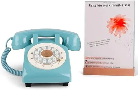 RetroVox Audio Guest Book Wedding Phone Guestbook and Signage Record Customized Audio Messages with Voicemail, Vintage Style for Bridal Shower, Birthday Party, Baby Shower (M Blue)