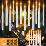 Halloween Decorations, 12 Pcs 8-inch Floating Candles with Wand Remote, Flickering Warm Light Battery Operated LED Hanging Candles with DIY Line & Clips for Halloween Decor Indoor Outdoor Party