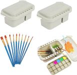 12 Piece Set(2 Buckets +10 Pens) Multi-Use Paint Brush Basin,Plastic Watercolor Paint Brush Washer,Cleaner and Holder,18 Palette Wells,Lid for Indoor Outdoor Watercolor Oil Acrylic Gouache Painting