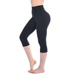 Walifrey Cropped Leggings for Women, High Waisted 3/4 Length Leggings for Workout Gym Sports Black SM