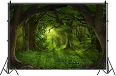 Laeacco 10x6.5ft Deep Tropical Jungle Rainforest Backdrops Fairytale Forest Photo Backdrop Mysterious Ancient Trees Sun's Rays Camping Themed Baby Shower Birthday Party Child Kids Adults Photo Studio