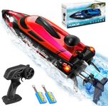 OSWIN RC Boat - HJ808 with 2 Rechargeable Battery, 22+ MPH Fast Remote Control Boat for Pool & Lake, RC Speed Boat 2.4Ghz Race Boats for Adults & Kid, Outdoor Water Toys(RED)