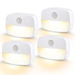 LED Motion Sensor Night Light, [4 Pack] Stick-On Night Light by Battery Powered, Stair Sensor Lights Indoors, Auto/ON/Off Light for Toilet, Hallway, Closet, Kitchen, Children's Room, Warm White light