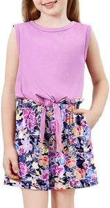 Arshiner Toddler Girl Summer Clothing Tie Knot Sleeveless Top and High Waist Paper Bag Shorts Set with Pockets 3T