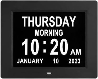 Digital Calendar Day Clocks Extra Large Non-Abbreviated Day&Month.Perfect for Seniors + Impaired Vision Dementia (Black,8-inch) (Black)