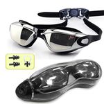 Pangid Swimming Goggles UV Protection Anti-Fog for Men Women Kids with solid Protection Case - Swim Glasses Assured No Leaking with Adjustable Strap (Swimming goggles - Silver)