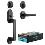 BESTTEN Modern Front Door Handle Set with Single Cylinder Keyed Entry Deadbolt Lock, Heavy Duty Entrance Adjustable Handle with Round Door Lever, All Metal Handleset, Matte Black