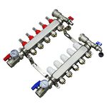 INTBUYING 5 Loop Radiant Heat PEX Manifold Set Floor Heating Manifold Stainless Steel PEX Radiant Manifold (Include 1/2'' adapters) for Radiant Floor Heat Systems