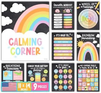 Hadley Designs Calming Corner Posters for Classroom Decor -9 Calm Down Corner Supplies Classroom Must Haves, 11x14 Feelings & Emotions Chart for Kids, Chalk Mental Health Posters for School Counselors