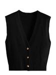 SweatyRocks Women's Basic Sleeveless V Neck Button Front Sweater Vest Knitted Cardigan, Black, Large