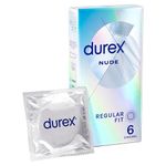 Durex Nude, Ultra Thin, 6 Condoms, Regular Fit, with Silicone Lube, Easy on Shape, Teat Ended, Our Thinnest Latex Condom Yet, Transparent Natural Latex Condoms, Trusted Durex Protection