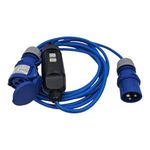 HDIUK 5m 16A mains hookup with inline RCD IP44 outdoor rated for camping, industrial, commercial power connection camp site marina generator hookups. Safety Power breaker built in to blue 1.5mm2 240v AC Arctic grade electricity cable.