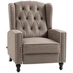 HOMCOM Manual Reclining Armchair with Footrest, Marble Effect Vintage Recliner Chair with Nail Head Trim, Button Tufted Wing Back and Wood Legs, Brown