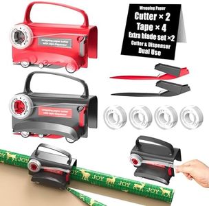Wraprocut (2-Pack) Wheel Wrapping Paper Cutter & Tape Dispenser with 4 Tapes，2 Replace Blades Kit for Christmas Gift Wrap Cutter Tool Paper Roll Holder Tube Sliding Slicing for Birthday Holiday.