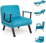 CROWNSHOP 3-in-1 Folding Single Sofa bed Adjustable Chair Bed with Back Upholstered Seat Single Flip Chair Leisure Floor Sofas for Small Space Apartments Blue