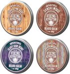 Viking Revolution Beard Balm For Men (4x28g) Variety Pack - Sandalwood, Pine & Cedar, Bay Rum, Clary Sage Beard Wax For Men - Styles, Strengthens & Softens For Healthy Beards