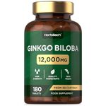 Ginkgo Biloba 12000mg | 180 Vegan Tablets | High Strength Standardised 50:1 Extract | 24% Glycosides & 6% Lactones | Circulation & Mental Performance | No Artificial Preservatives | by Horbaach