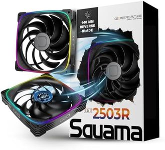 Geometric Future Squama 2503R Reverse Blade RGB PWM Fan - 140mm - 3 Pack – Performance & Silent Balance - Dual Lighting Loop - 5V 3pin addressable RGB - 4pin PWM - Black(GEO-S2503RB-14T)